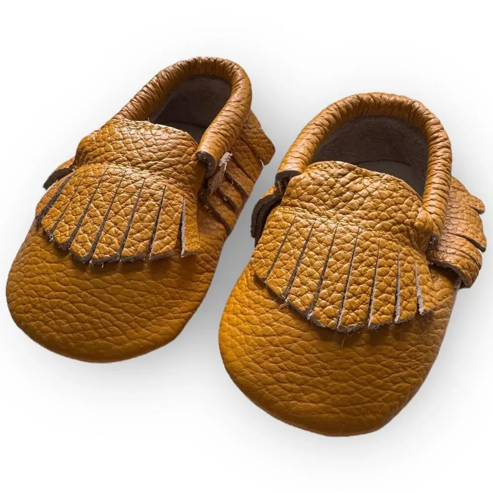 NWT Genuine Leather Baby Moccasins – Classic Tan Fringe - 12-18 Months